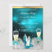 Glitter Teal High Heels Silver Gold Champagne Invitation (Front)
