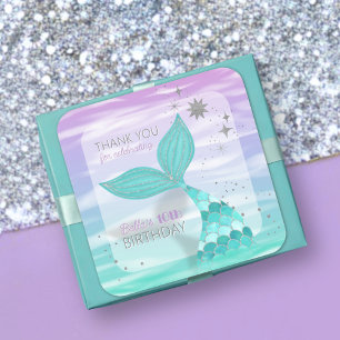 Glitter Teal Mermaid Birthday Thank You Favor Square Sticker