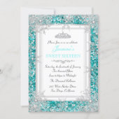Glitter Teal Silver Winter Wonderland Sweet 16 Invitation (Front)