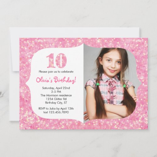 Glitter Tenth Birthday Invitation