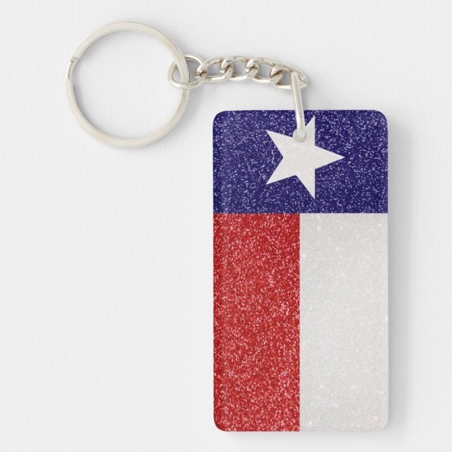 Glitter Texas flag rectangle keychain (Front)