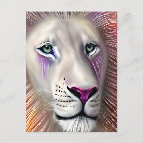 Glitter Texture Silk Magic Realistic White Lion Postcard