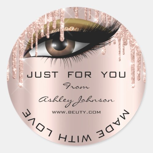 Glitter Thank Eyelash Rose Gold Made With Love Classic Round Sticker