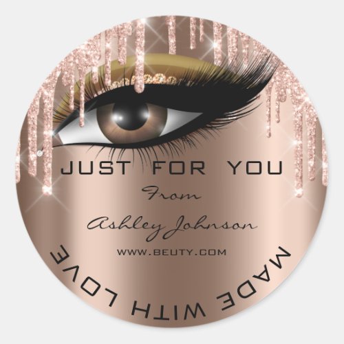 Glitter Thank Eyelash Rose GoldWeb Made With Love Classic Round Sticker