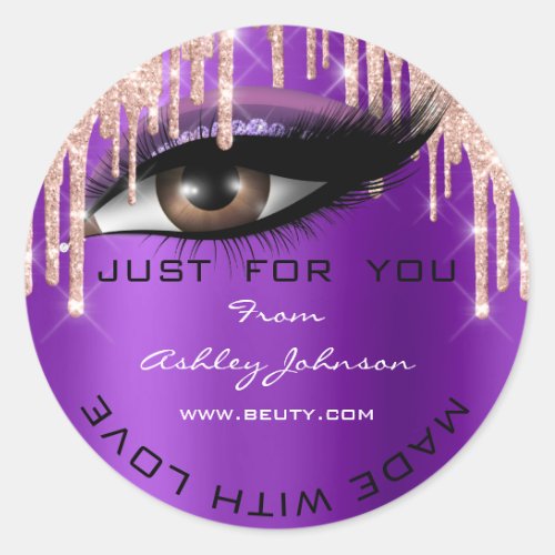Glitter Thank Eyelash Rose Purple Made With Love Classic Round Sticker