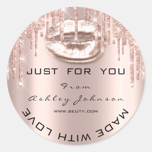 Glitter Thank Kiss Rose Gold Made With Love Classic Round Sticker