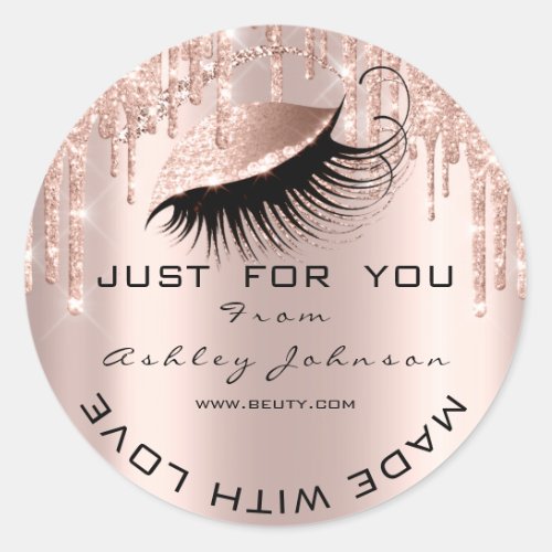 Glitter Thank Lashes Rose Gold Made With Love Classic Round Sticker