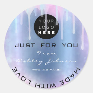 Glitter Thank Logo Holograph Made Blue Love Drip Classic Round Sticker