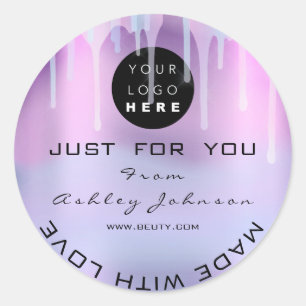 Glitter Thank Logo Holograph Made Blue Purple Classic Round Sticker