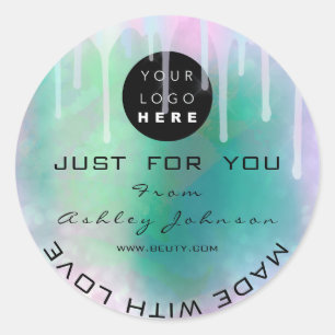 Glitter Thank Logo Holograph Made Green Love Drips Classic Round Sticker