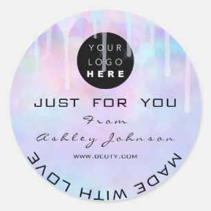 Glitter Thank Logo Holograph Made Ombré Blue Classic Round Sticker