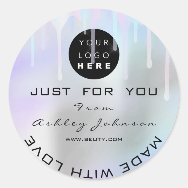 Glitter Thank Logo Holograph Made With Gray Blue Classic Round Sticker (Front)