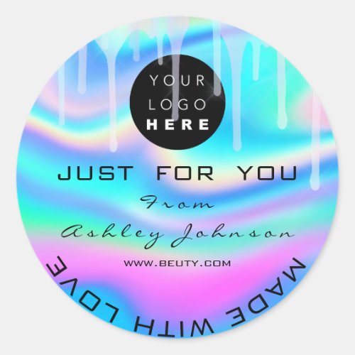 Glitter Thank Logo Holograph Made With Love Drips Classic Round Sticker Glitter Thank Logo Holograph Made With Love Drips Classic Round Sticker