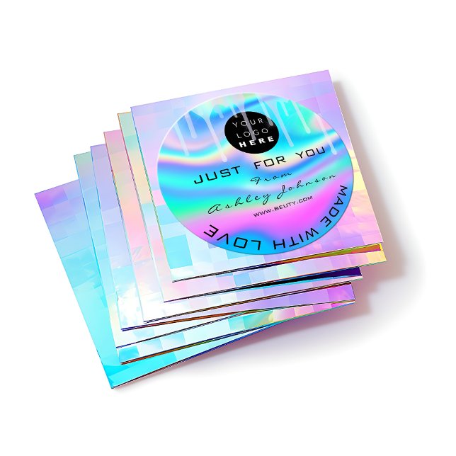 Glitter Thank Logo Holograph Made With Love Drips Classic Round Sticker (Creator Uploaded)