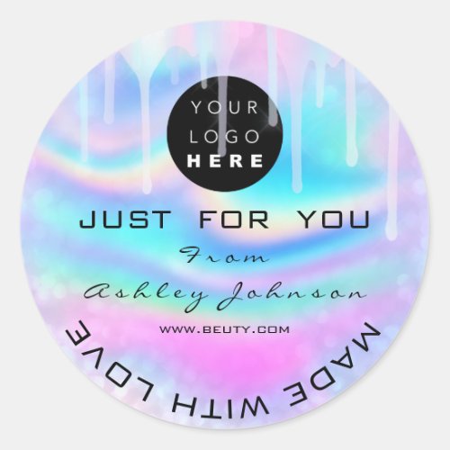 Glitter Thank Logo Holograph Made With Love Drips Classic Round Sticker