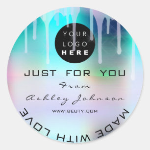 Glitter Thank Logo Holograph Metal Pink Ocean Classic Round Sticker