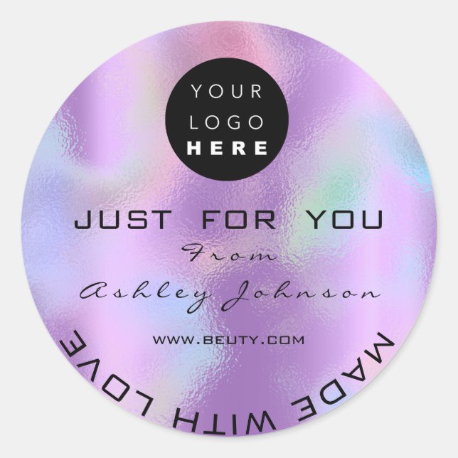 Glitter Thank Logo Holograph Unique Pink Violet Classic Round Sticker (Front)