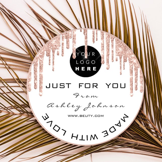 Glitter Thank Logo Rose Drips White With Love Pink Classic Round Sticker (Creator Uploaded)