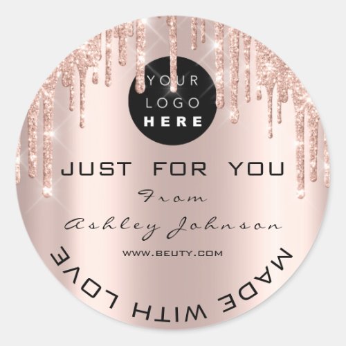 Glitter Thank Logo Rose Gold Made With Love Classic Round Sticker