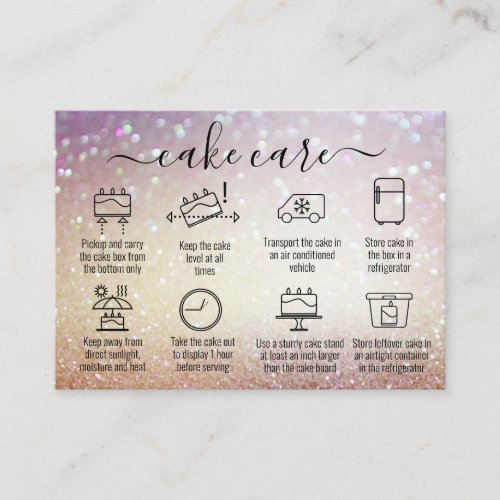 Glitter Thank You Cake Care Instructions Business Card