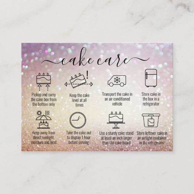 Glitter Thank You Cake Care Instructions Business Card (Front)