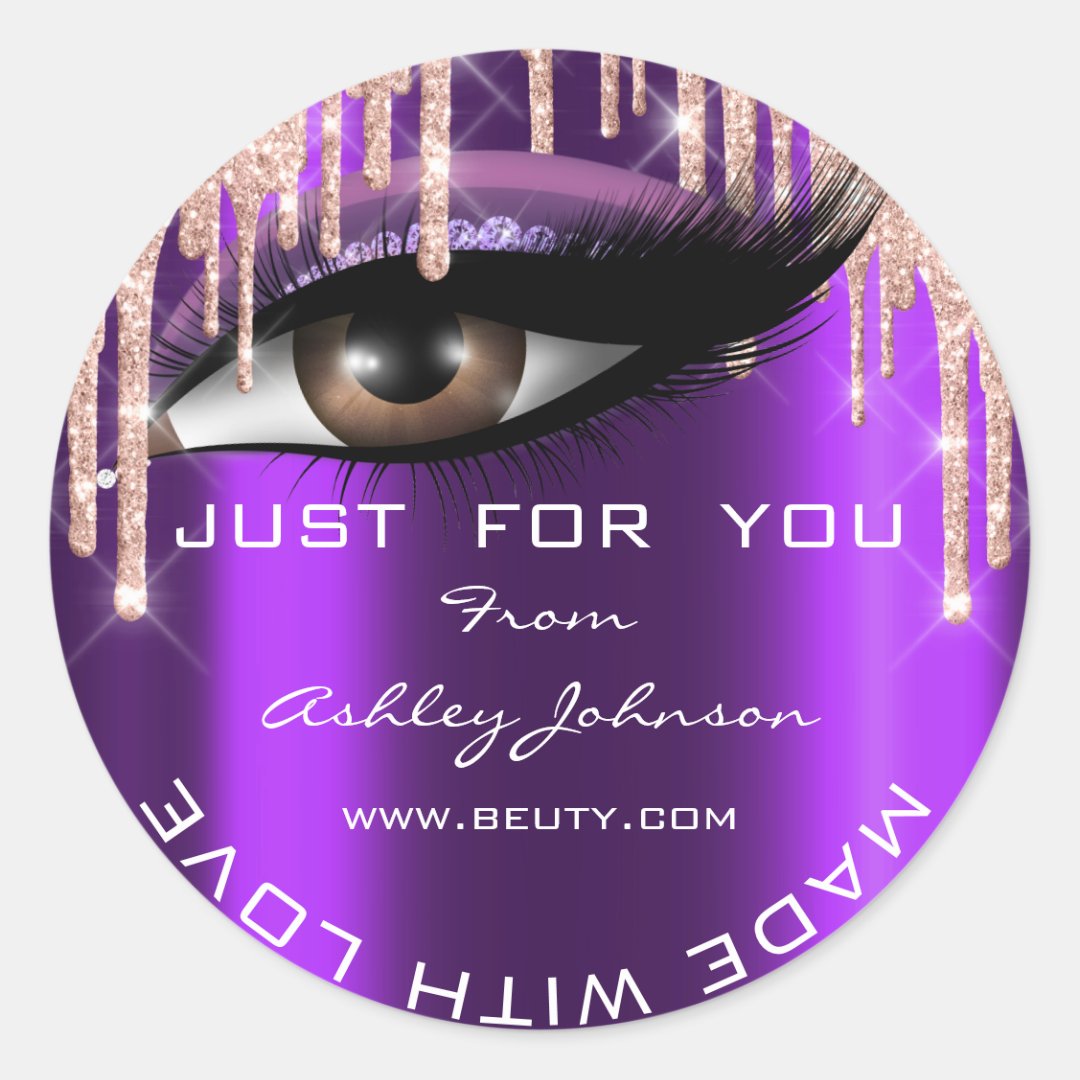 Glitter Thank You Eyelash Rose Purple With Love Classic Round Sticker