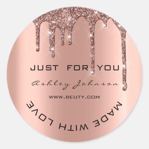 Glitter Thank You Rose Blush Made With Love Name Classic Round Sticker