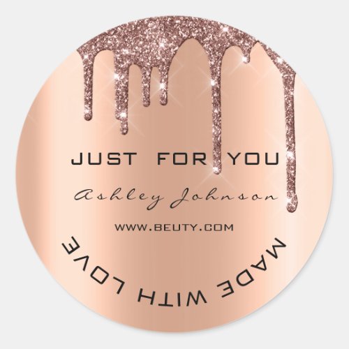 Glitter Thank You Rose Copper Made With Love Name Classic Round Sticker