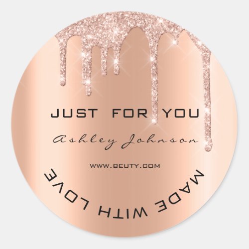 Glitter Thank You Rose Copper Made With Love Name Classic Round Sticker