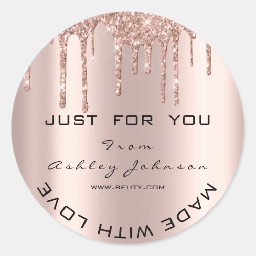 Glitter Thank You Rose Gold Made With Love Classic Round Sticker