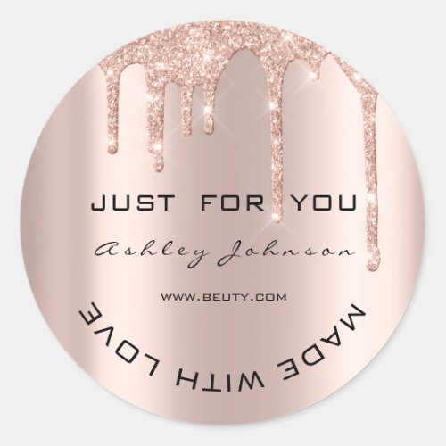Glitter Thank You Rose Gold Made With Love Name Classic Round Sticker