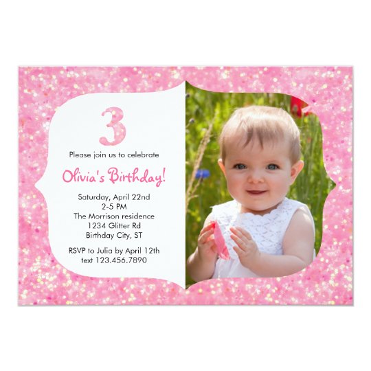 Glitter Third Birthday Invitation | Zazzle