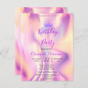 Glitter Tiara Holographic Birthday Invitation