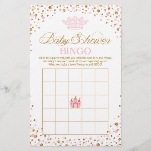 Glitter Tiara Royal Princess Baby Shower Bingo