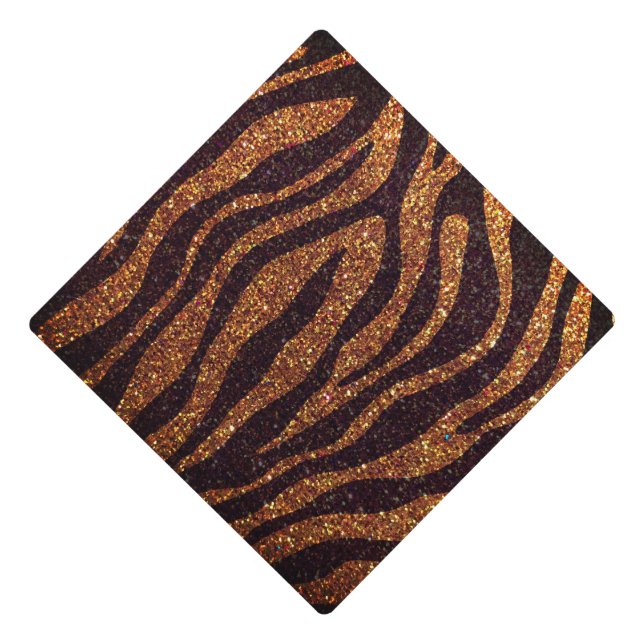 Glitter Tiger Animal Print Sparkly Nurse Teacher Graduation Cap Topper (Front)