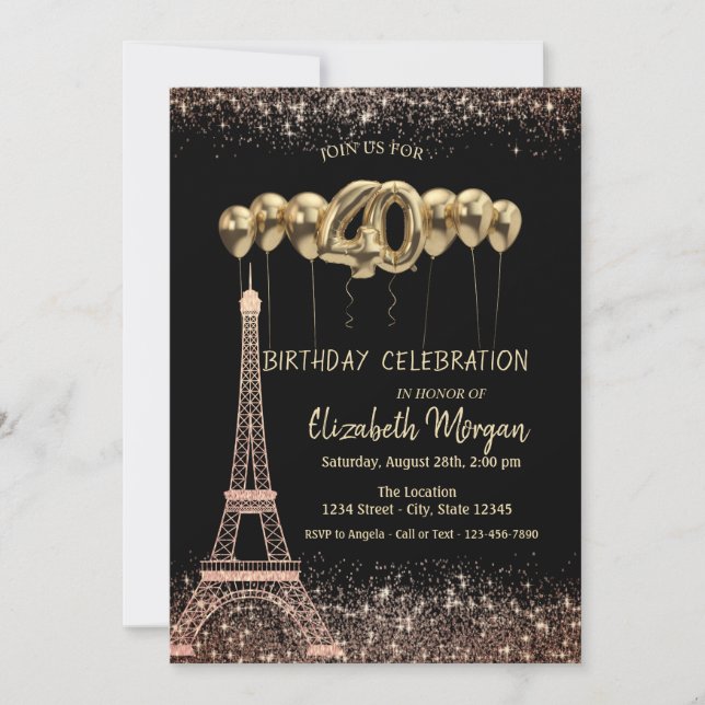 Glitter Tower Confetti Balloons 40th Birthday Invitation (Front)