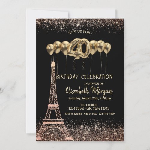 Glitter Tower Confetti Balloons 40th Birthday Invitation