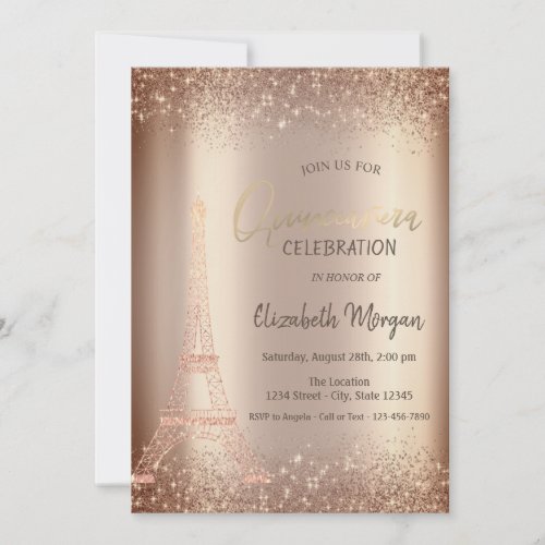 Glitter Tower Confetti Quinceaera Invitation