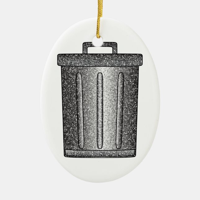 Glitter Trash Can Ceramic Ornament (Front)