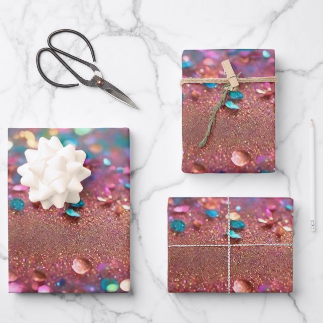 Glitter Trendy Opal Holographic Collection Wrapping Paper Sheets (Front)