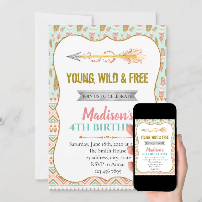 Glitter Tribal party birthday invitation | Zazzle