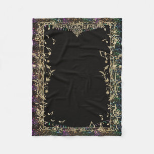 Glitter Trimmed Gold Music Notes Design Blanket