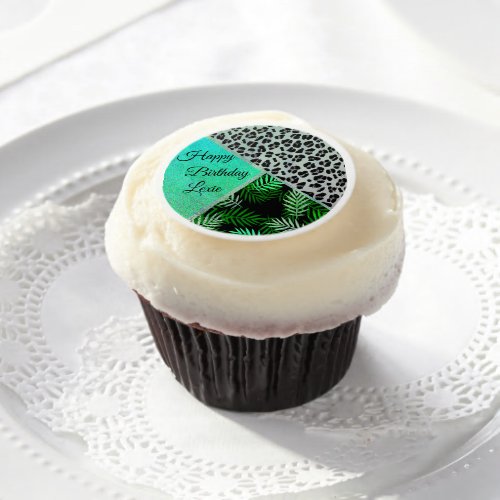 Glitter Tropical Leopard Birthday Personalized Edible Frosting Rounds