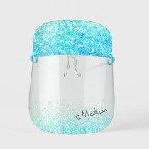 Glitter Tropical Teal Girly Add Your Name Kids' Face Shield