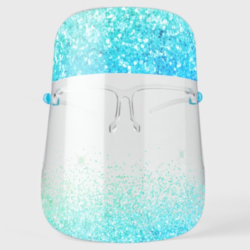 Glitter Tropical Teal  Sparkle Girly Face Shield