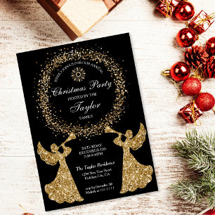Glitter Trumpeting Angel Christmas Corporate Party Invitation