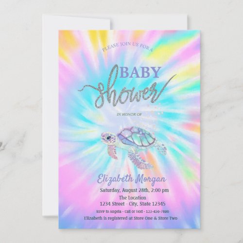 Glitter Turtle Tie Dye Baby Shower  Invitation