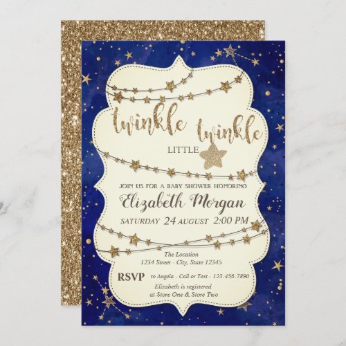 Glitter Twinkle Little Star Gold Baby Shower Invitation