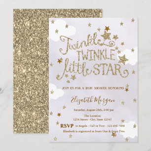 Glitter Twinkle Little Star Lavender Baby Shower Invitation