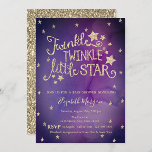 Glitter Twinkle Little Star Violet Baby Shower Invitation